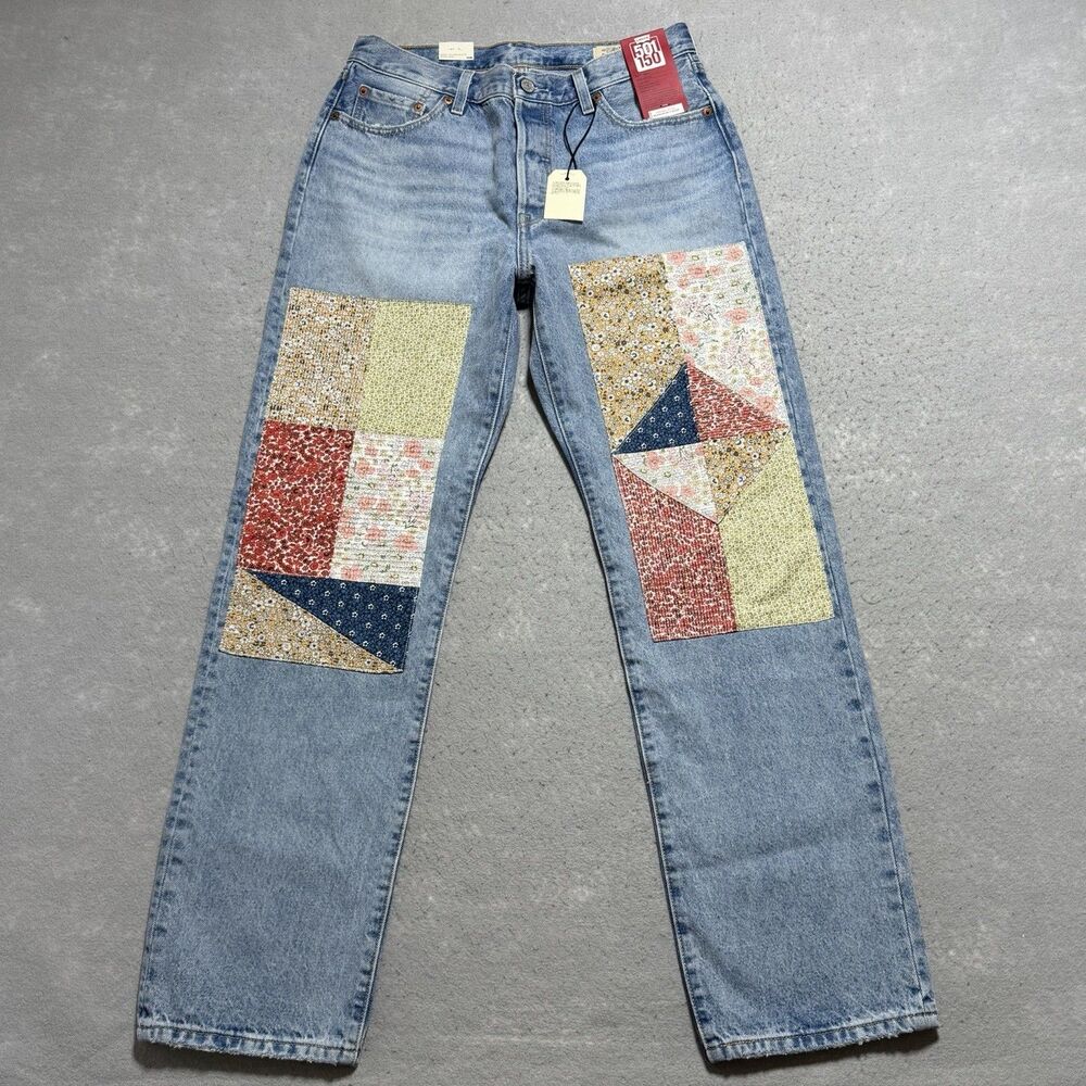 Levi's 501 Jeans Women's 29 Blue 150th Anniversary Patchwork Quilt Boho Denim